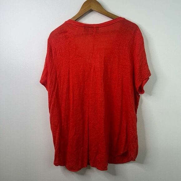 Tahari 2X Red Linen Top V-Neck Short Sleeve Lightweight Coastal Oversized Boho - Picture 5 of 8